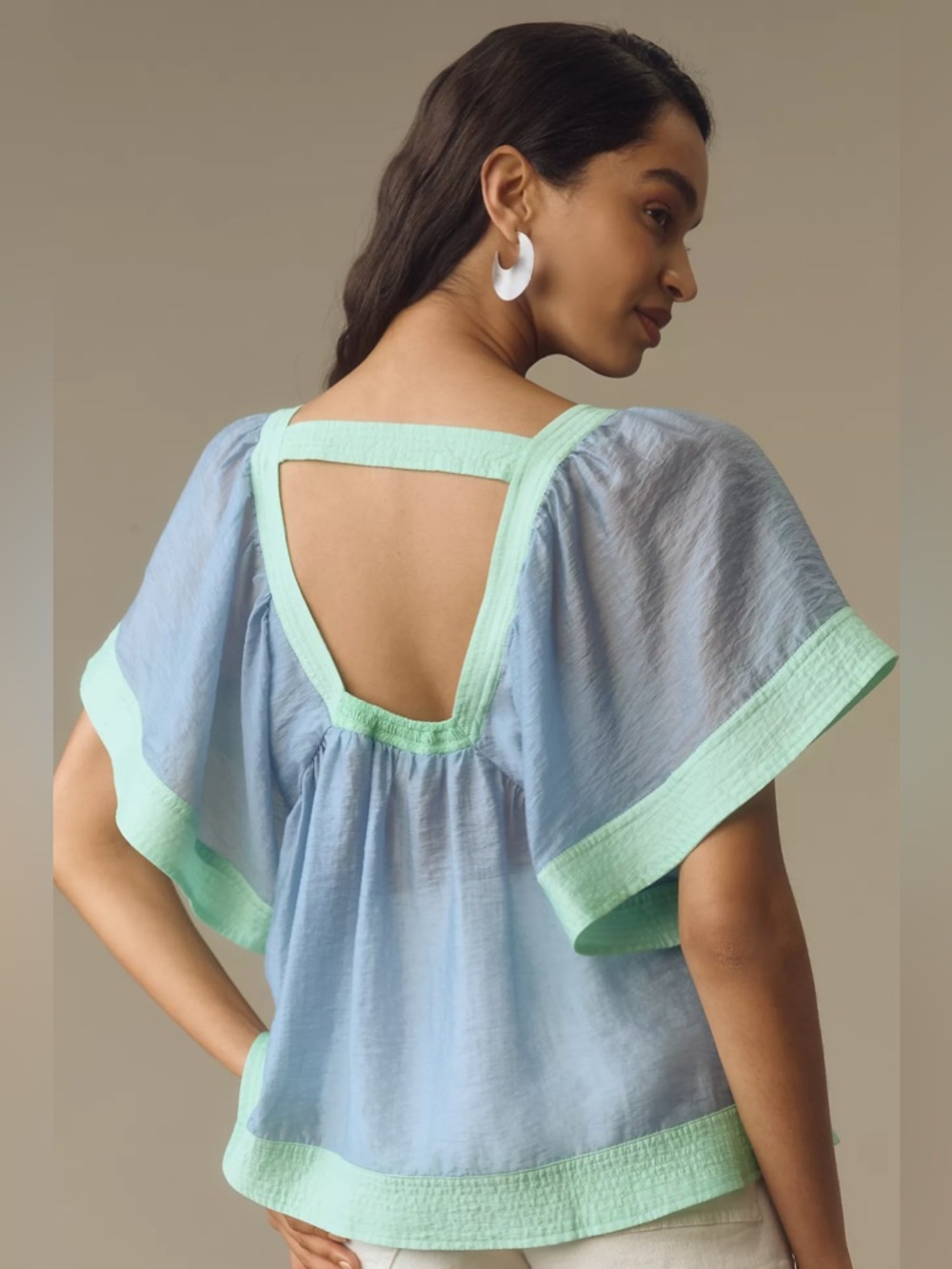 ANTHROPOLOGIE COLORBLOCK BABYDOLL TOP SZ L - Picture 2 of 6